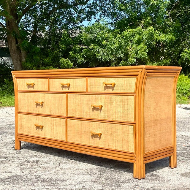 Coastal Late 20th Century Vintage Coastal Grasscloth Dresser For Sale - Image 3 of 8