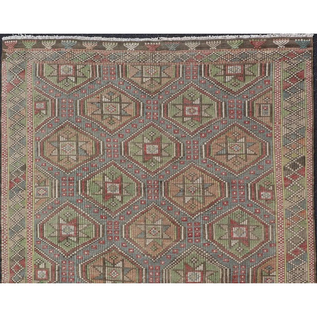Lavender Colorful Vintage Turkish Flat-Weave Tribal Motif Kilim With Embroideries 6 X 9.9 For Sale - Image 8 of 12