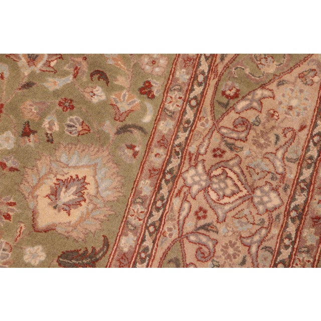 1990s Shabby Chic Floral 1990's Pak-Persian Green/Beige Wool Rug - 5'11'' X 9'3'' For Sale - Image 5 of 9