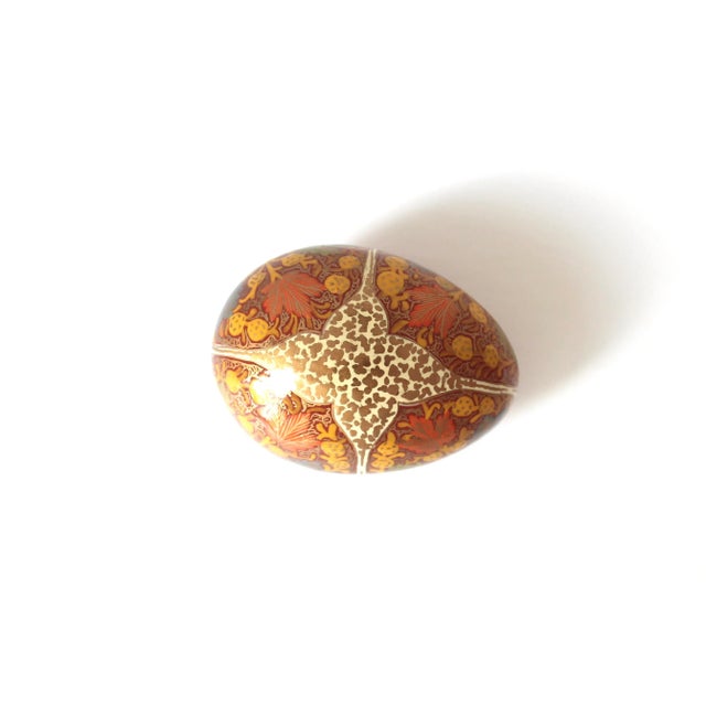 Orange Vintage Kashmir Egg Trinket Box Handmade Papier Maché For Sale - Image 8 of 11