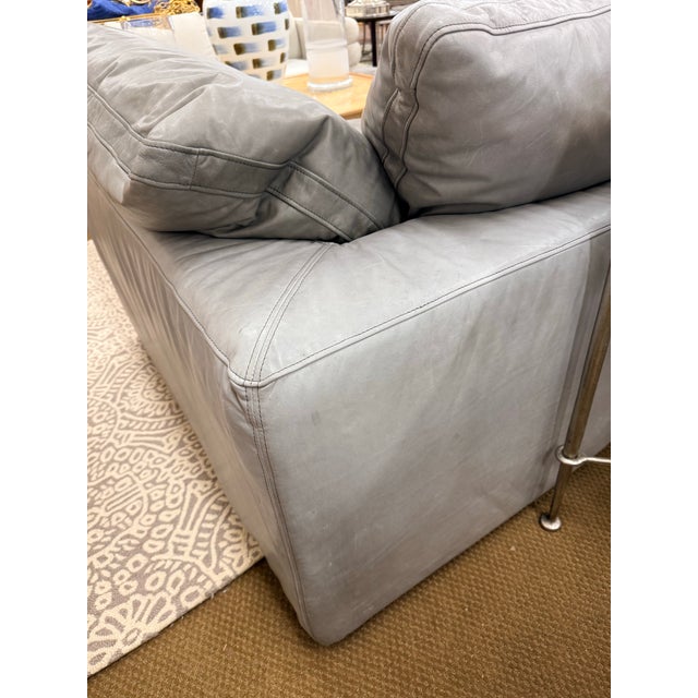 Restoration Hardware Restoration Hardware Grey Leather Cloud Sofa For Sale - Image 4 of 5