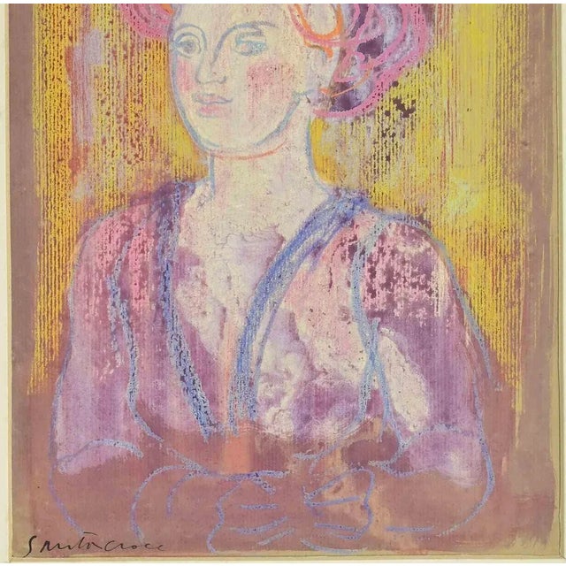 Contemporary Antonio Santacroce, Portrait of a Girl, Mixed Media, 1980s For Sale - Image 3 of 5
