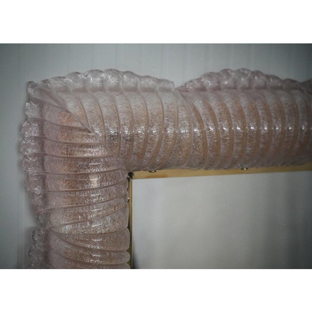 Gold Illuminated Pink Murano Glass and Brass Wall Mirror, 2000s For Sale - Image 8 of 14