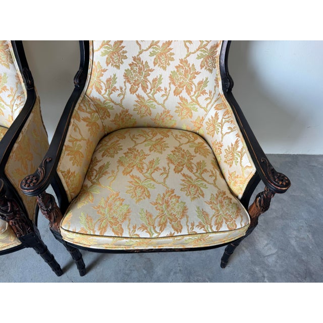 Black 1960's Hollywood Regency Palm Beach - Style Chinoiserie Pagoda Wingback Chairs – A Pair For Sale - Image 8 of 12