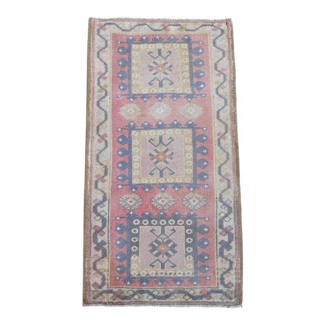 Hand Knotted Door Mat, Entryway Rug, Bath Mat, Kitchen Decor, Small Rug, Turkish Rug - 1′11″ × 3′7″ For Sale