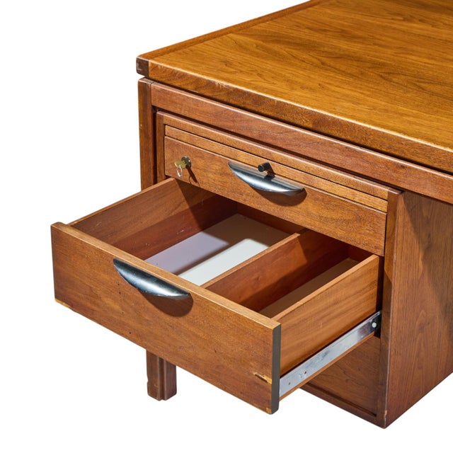 Brown Jens Risom Mid Century Walnut Executive Desk For Sale - Image 8 of 12