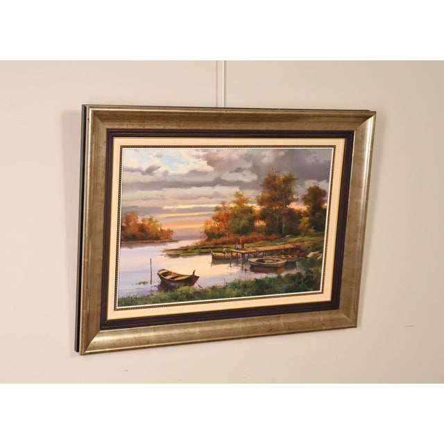 Traditional Salvador Caballero Tarde De Pesca Landscape Oil Painting For Sale - Image 3 of 18
