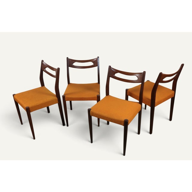 Vintage Teak and Orange Wool Chairs, 1960s, Set of 4 For Sale - Image 11 of 18