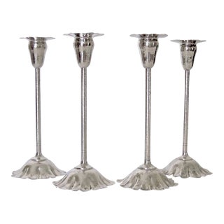 Four Marie Zimmermann Arts & Crafts Silvered Candle Holders, Circa 1915 For Sale
