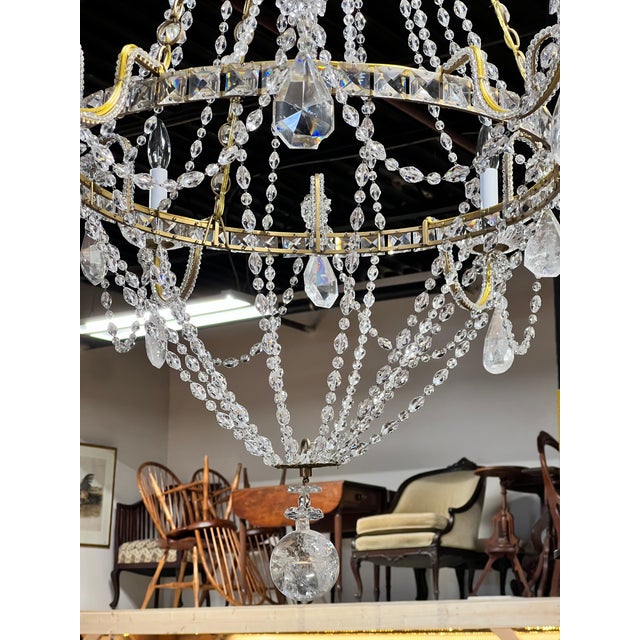 Vintage Empire Style Brass and Rock Crystal Six Light Chandelier For Sale - Image 10 of 18