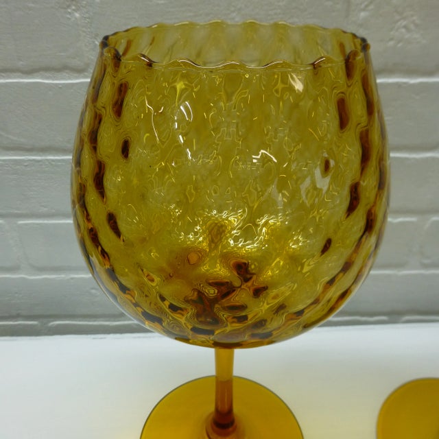 Pair Vintage 1960s Amber Blown Glass Ball Vases Candle Holders For Sale - Image 4 of 8