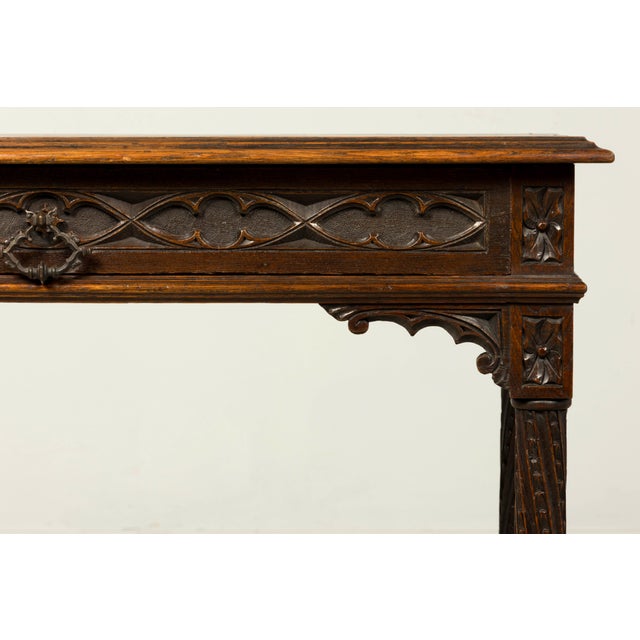 Late 19th Century Late 19th Century French Gothic Revival Carved Oak Writing Desk For Sale - Image 5 of 18