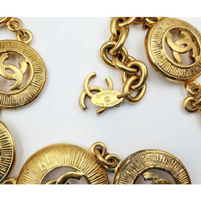 Chanel Chanel Vintage Gold Plated CC Coin Medallion Chain Necklace For Sale - Image 4 of 6