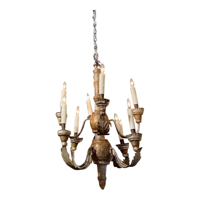 Pair of Italian Silver Gilt Wood Chandeliers For Sale