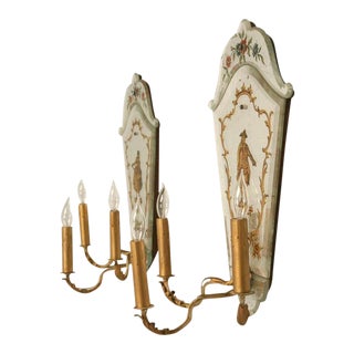Vintage Italian Eglomise 3 Light Wall Sconces - A Pair For Sale