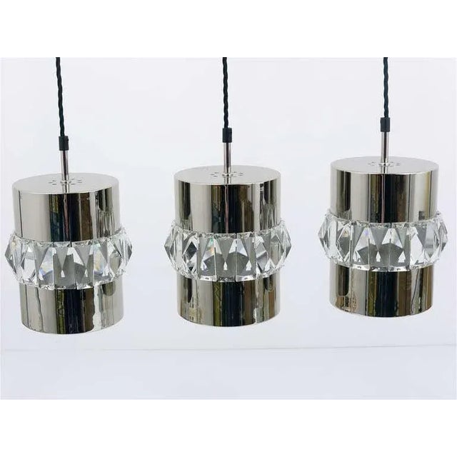 Metal Nickel, Brass and Crystal Pendant Lamps from Bakalowits & Söhne, Austria, 1950s, Set of 3 For Sale - Image 7 of 11