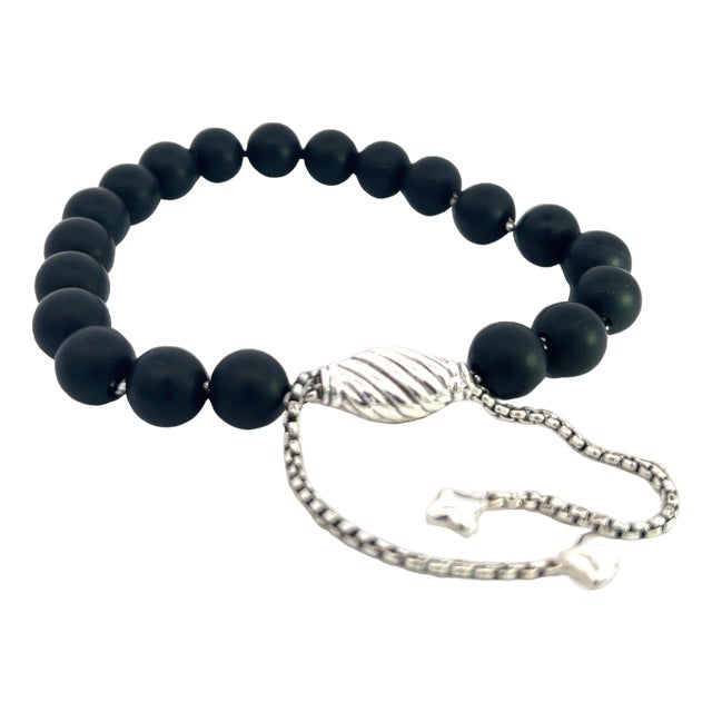 1990s David Yurman Authentic Estate Matte Onyx Spiritual Beads Bracelet Sil 8.5" For Sale