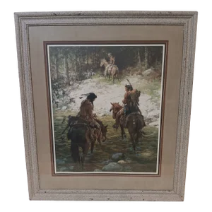 Late 20th Century Crossing Medicine Creek Paper Giclee by Noted Artist “Howard Terpning”, Framed