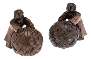 Antique Japanese Meiji Bronze Karako Vessels, 19th Century, Set of 2