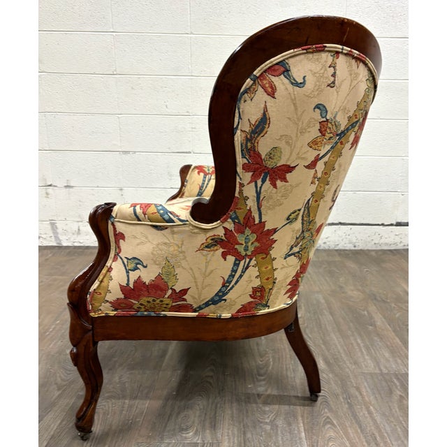 Beige Antique Late 1800s Victorian Carved Walnut Floral Upholstered Parlor Settee For Sale - Image 8 of 9