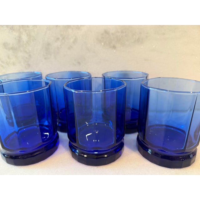 1990s 1990s Set of 6 Vintage Anchor Hocking Essex Cobalt Blue Lowball Glasses For Sale - Image 5 of 12