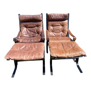 Siesta Lounge Chairs and Footstools by Ingmar Relling, Set of 4 For Sale