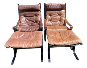 Siesta Lounge Chairs and Footstools by Ingmar Relling, Set of 4