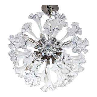 Handblown Murano Clear Glass Lilly Flower Sputnik Chandelier For Sale