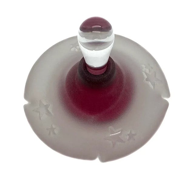This is signed Loretta Eby, Georgia hot glass artist, hand crafted one of a kind perfume bottle with frosted resberry red...