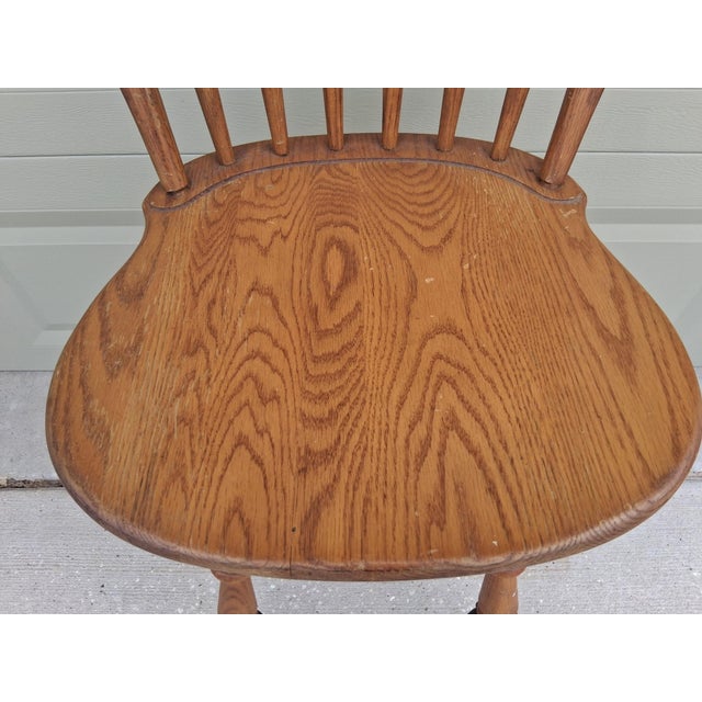 Wood 1950's Vintage American Colonial Solid Oak Swivel Bar Stools by Ethan Allen Set of 4 For Sale - Image 7 of 12