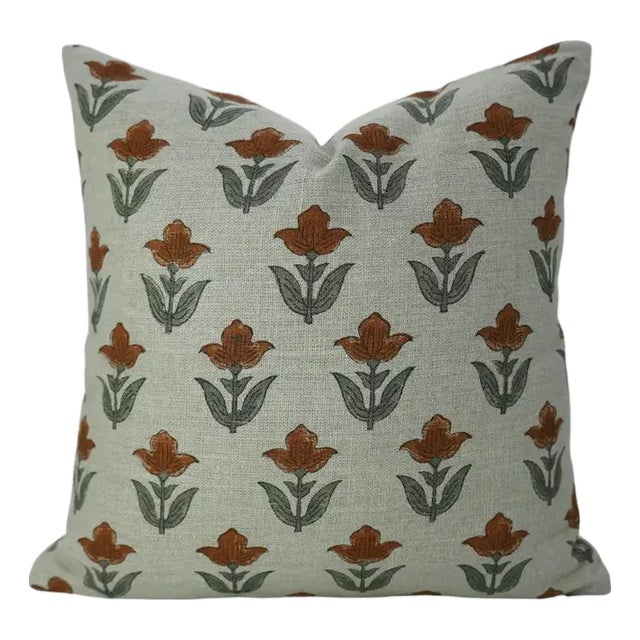 Fabdivine Handcrafted Block Print Cushion Cover 14x36 Inch Thick Linen- Tulip For Sale