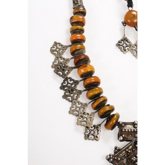 Metal Late 20th Century Faux Amber Bead & Silver Necklace For Sale - Image 7 of 12