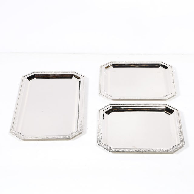 Mid 20th Century Set of Three Reed and Barton Silver Plate Trays With Hand-Hammered Detailing For Sale - Image 5 of 18