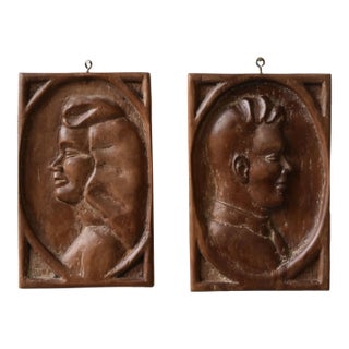 Vintage Bas Relief Profile Portraits, a Pair, Circa 1930s-40s For Sale