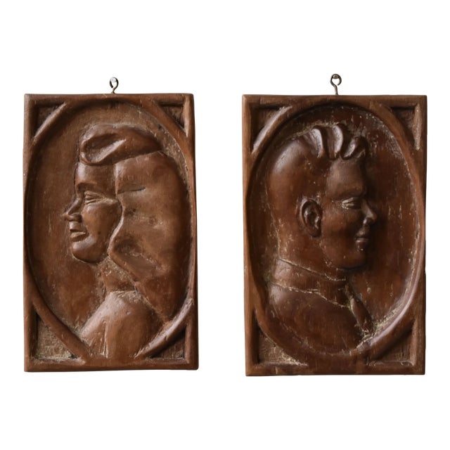 Vintage Bas Relief Profile Portraits, a Pair, Circa 1930s-40s For Sale