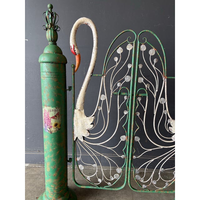 2000 - 2009 Whimsical Cast Metal Swan Double Garden Gate - a Pair For Sale - Image 5 of 10