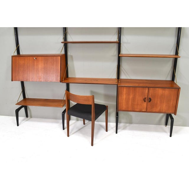 Wood Wall Unit in Teak and Brass by Louis van Teeffelen for Wébé, Netherlands, 1950s, Set of 13 For Sale - Image 7 of 18