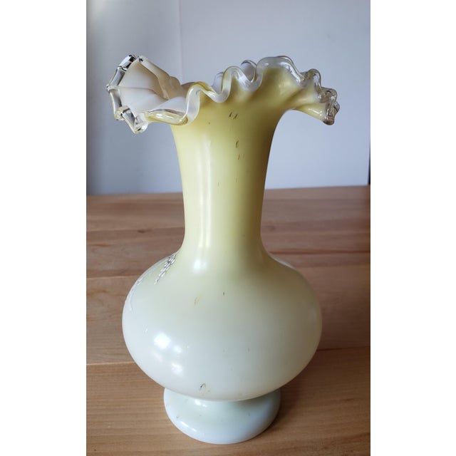 Victorian Vintage Fenton Burmese Ruffled Vase | Hand-Blown Mid-Century Art Glass For Sale - Image 3 of 10