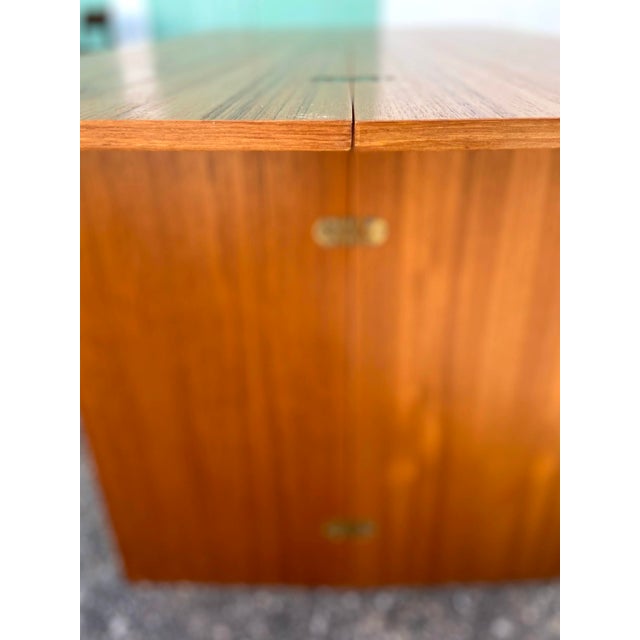 Brown Danish Late Mid Century Fold-Open Teak Dining or Console Table With Hinged Tabletop and Legs | by Sannemann Denmark For Sale - Image 8 of 12