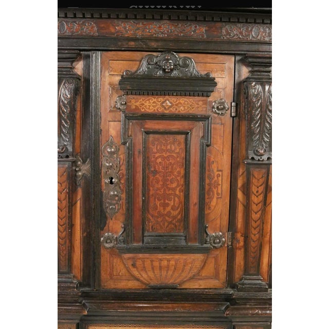 Wood 19th Century Italian Renaissance Revival Walnut, Intarsia & Marble Cabinet For Sale - Image 7 of 12