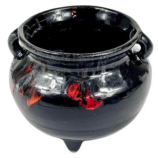Vintage 1980s Cherokee Pottery Cauldron Bowl With Red Drip Glaze For Sale