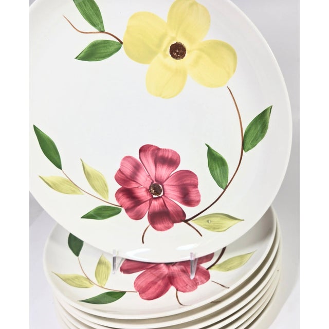 Mid-Century Pink and Yellow Dogwood Plates- Set of Eight For Sale - Image 12 of 15