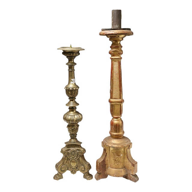Antique Bronze & Giltwood Church Altar Candlesticks Chairish