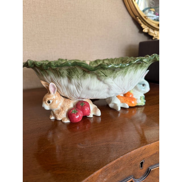 Vintage late 20th century Ceramic cabbage and rabbit decorative bowl by Fritz and Floyd.