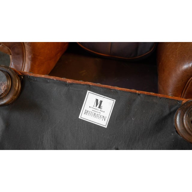 Restoration Hardware Churchill Cigar Leather Luxe Writer's Chair and Ottoman For Sale - Image 18 of 18