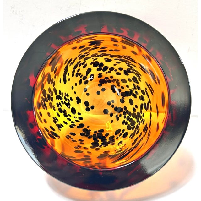 1990s Italian Crystal Tortoiseshell Bowl – Amber Art Glass Catchall – Hollywood Regency Decor For Sale - Image 5 of 7