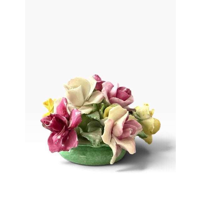 Early 20th Century Vintage Crown Staffordshire Floral Bouquet, Fine Bone China, Green Bowl, England For Sale - Image 5 of 6