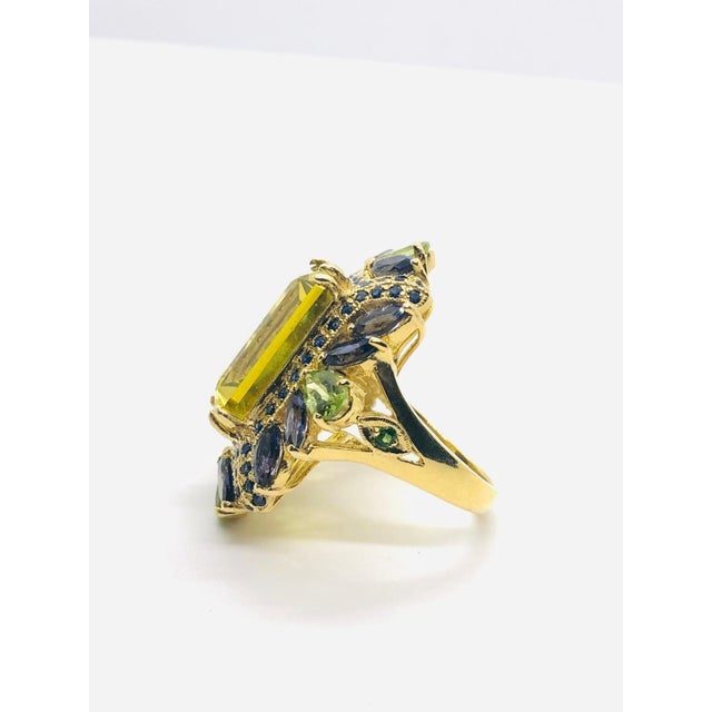 Baroque Bochic “Capri” Vintage Sapphire, Peridot & Lemon Quartz Ring — 18K Gold & Silve For Sale - Image 3 of 11