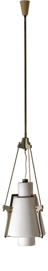 Vintage Italian Pendant Lamp in Opaline Glass and Lacquered Wood, 1950s