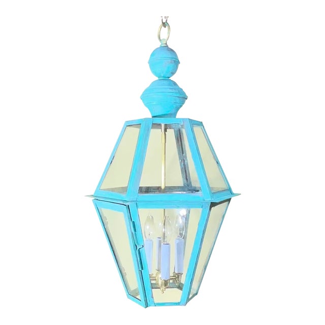 Large Single Solid Copper Hanging Lantern. 27” X 16” For Sale